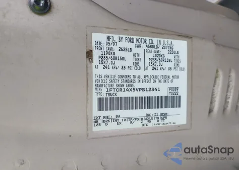 1997 Ford Ranger Super Cab z USA, uszkodzony, nr VIN 1FTCR14X5VPB12341